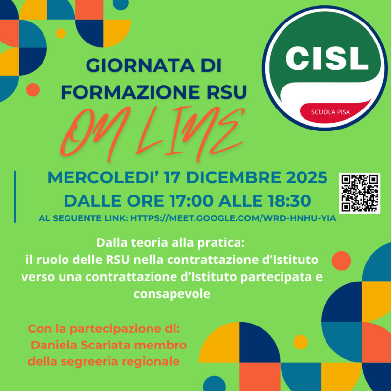 Mercoledì 17 dicembre alle ore 17:00 - Incontro formativo rivolto a RSU e TAS
